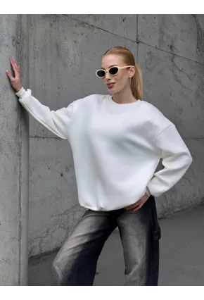 Kadın Basic Ekru Oversize Sweatshirt