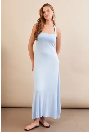 Kadın Bebe Mavi Boyun Bağlamalı Halter Midaxi Elbise EY3113