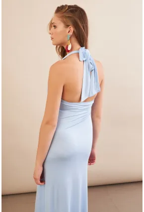 Kadın Bebe Mavi Boyun Bağlamalı Halter Midaxi Elbise EY3113