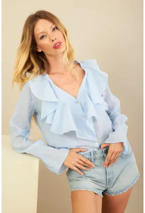Kadın Bebe Mavi Fırfırlı Gömlek DMR487