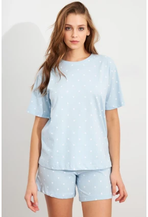 Kadın Bebe Mavi Kalp Puantiyeli Pijama Takım HAN300