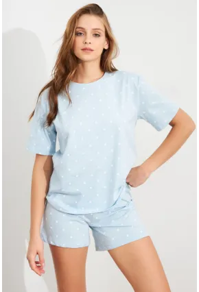 Kadın Bebe Mavi Kalp Puantiyeli Pijama Takım HAN300