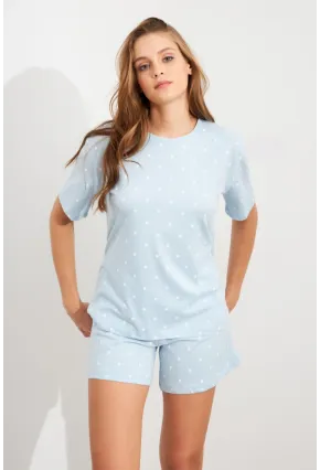 Kadın Bebe Mavi Kalp Puantiyeli Pijama Takım HAN300