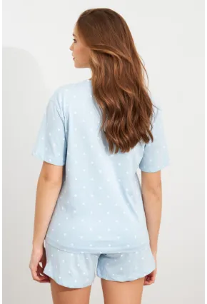 Kadın Bebe Mavi Kalp Puantiyeli Pijama Takım HAN300