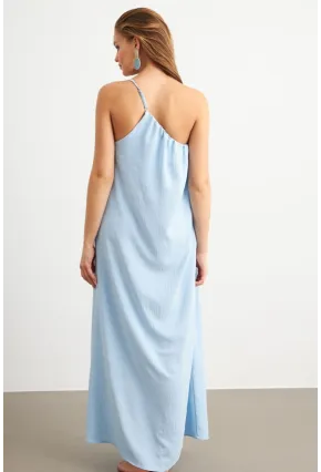 Kadın Bebe Mavi Tek Omuz Maxi Elbise İRE1012