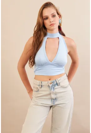 Kadın Bebe Mavi Sırt Detaylı Pencereli Crop Bluz EY3108