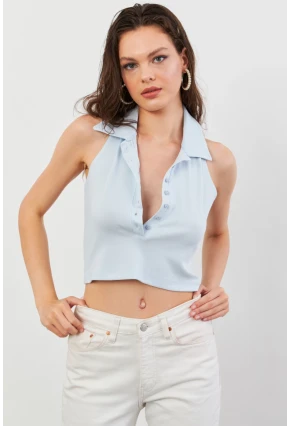 Kadın Bebe Mavi Sırtı Açık Düğmeli Bluz LPP1246-90