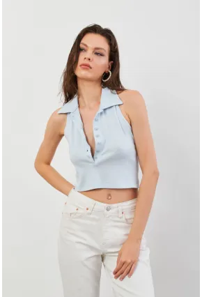 Kadın Bebe Mavi Sırtı Açık Düğmeli Bluz LPP1246-90