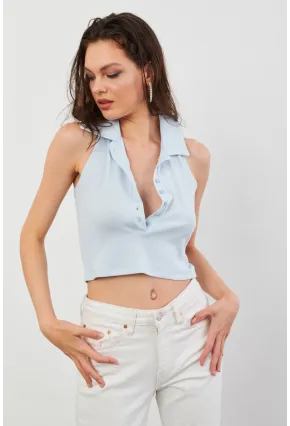 Kadın Bebe Mavi Sırtı Açık Düğmeli Bluz LPP1246-90