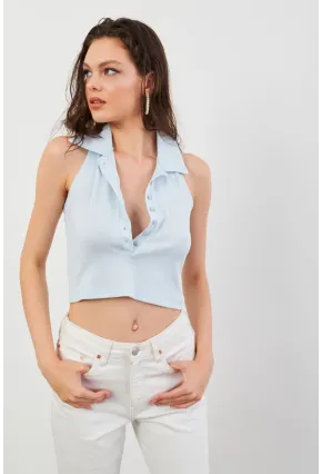 Kadın Bebe Mavi Sırtı Açık Düğmeli Bluz LPP1246-90