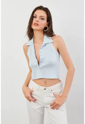 Kadın Bebe Mavi Sırtı Açık Düğmeli Bluz LPP1246-90