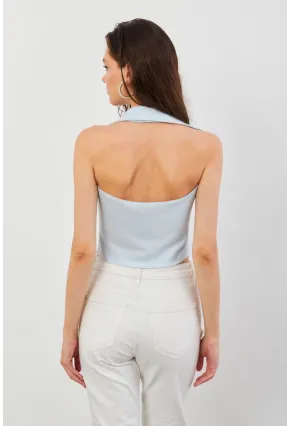 Kadın Bebe Mavi Sırtı Açık Düğmeli Bluz LPP1246-90