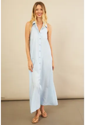 Kadın Bebe Mavi Sırtı Açık Maxi Gömlek Elbise ELN3132