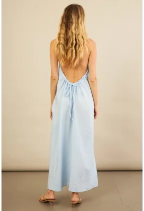 Kadın Bebe Mavi Sırtı Açık Maxi Gömlek Elbise ELN3132