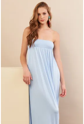 Kadın Bebe Mavi Straplez Midi Elbise EY3111