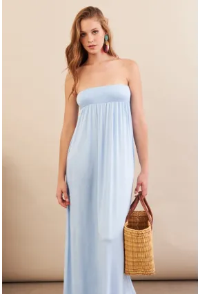 Kadın Bebe Mavi Straplez Midi Elbise EY3111