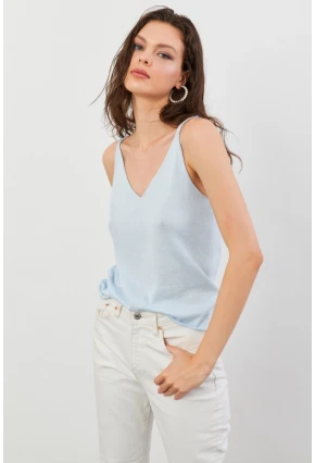 Kadın Bebe Mavi V Yaka Triko Bluz KZ546