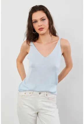 Kadın Bebe Mavi V Yaka Triko Bluz KZ546