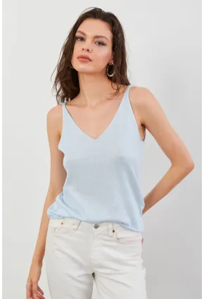 Kadın Bebe Mavi V Yaka Triko Bluz KZ546