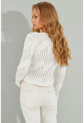 Kadın Beyaz Ajurlu Kısa Hırka SF2511