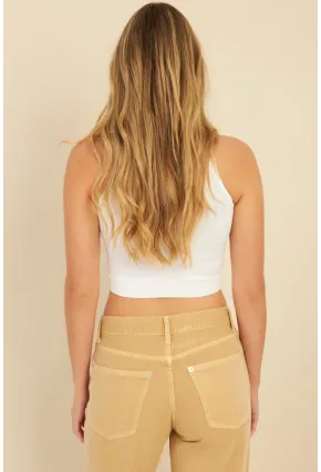 Kadın Beyaz Aksesuarlı Crop Bluz CG340