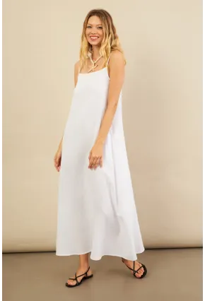 Kadın Beyaz Cepli İp Askılı Midi Müslin Elbise BTY100