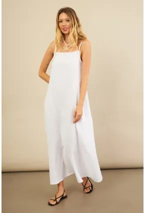Kadın Beyaz Cepli İp Askılı Midi Müslin Elbise BTY100