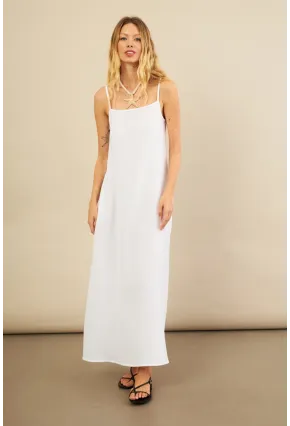 Kadın Beyaz Cepli İp Askılı Midi Müslin Elbise BTY100