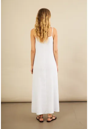Kadın Beyaz Cepli İp Askılı Midi Müslin Elbise BTY100