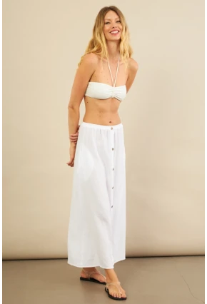 Kadın Beyaz Cepli Müslin Midi Etek BTY103