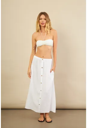 Kadın Beyaz Cepli Müslin Midi Etek BTY103