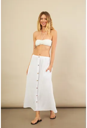 Kadın Beyaz Cepli Müslin Midi Etek BTY103