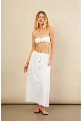 Kadın Beyaz Cepli Müslin Midi Etek BTY103