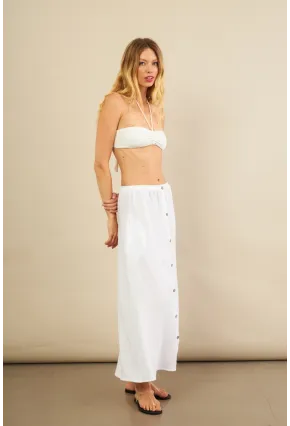 Kadın Beyaz Cepli Müslin Midi Etek BTY103