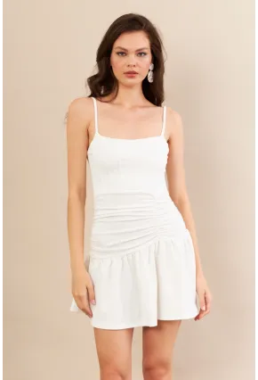 Kadın Beyaz Drapeli Mini Elbise DCF080