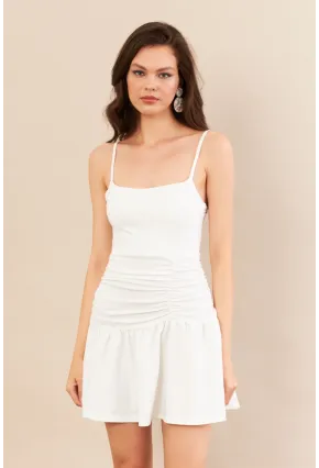Kadın Beyaz Drapeli Mini Elbise DCF080