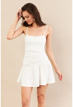 Kadın Beyaz Drapeli Mini Elbise DCF080