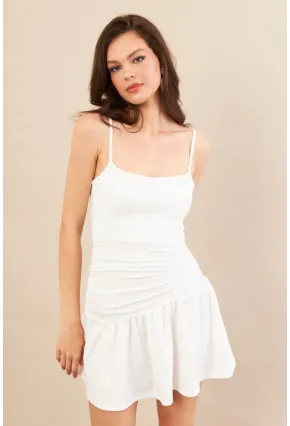 Kadın Beyaz Drapeli Mini Elbise DCF080
