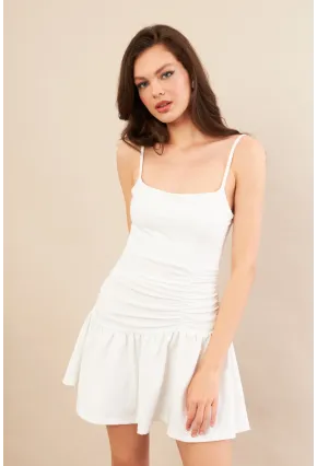 Kadın Beyaz Drapeli Mini Elbise DCF080