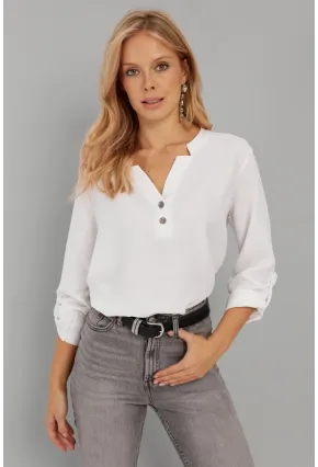 Kadın Beyaz Düğmeli Bluz BR1320