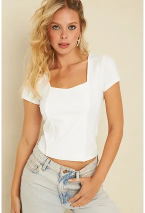 Kadın Beyaz Kare Yaka Bluz YLE613