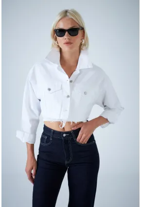 Kadın Beyaz Kısa Denim Ceket TSS103