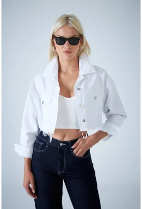 Kadın Beyaz Kısa Denim Ceket TSS103