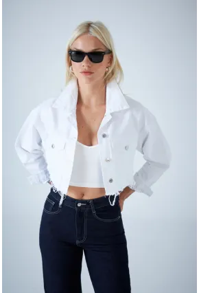 Kadın Beyaz Kısa Denim Ceket TSS103