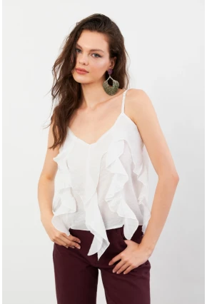 Kadın Beyaz Krinkıl Bluz SOL1504