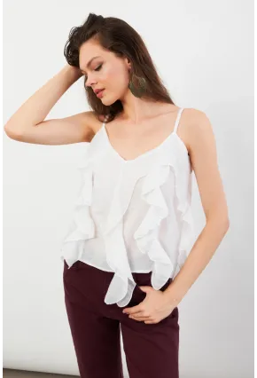 Kadın Beyaz Krinkıl Bluz SOL1504