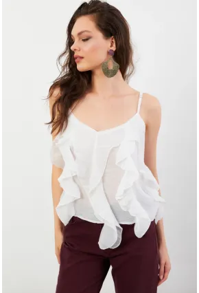 Kadın Beyaz Krinkıl Bluz SOL1504