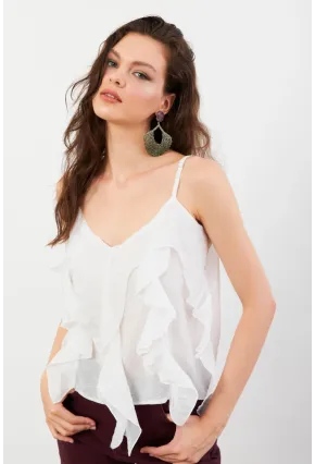 Kadın Beyaz Krinkıl Bluz SOL1504
