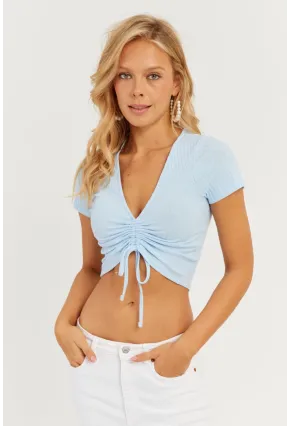 Kadın Beyaz-Mavi İkili Büzgülü Bluz AYD305