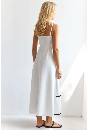 Kadın Beyaz Nakış Detaylı Midi Elbise HOL2128